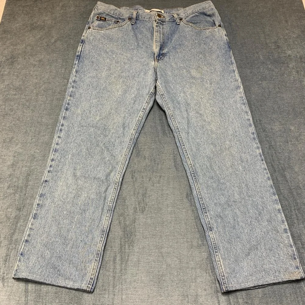 Lee Jeans Mens 40x32 Blue Denim Cotton Regular Fit Light Wash Straight Leg Cozy